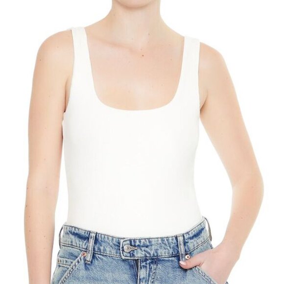 Forever 21 Small White Textured V-Back Tank Bodysuit NWT - Picture 1 of 5